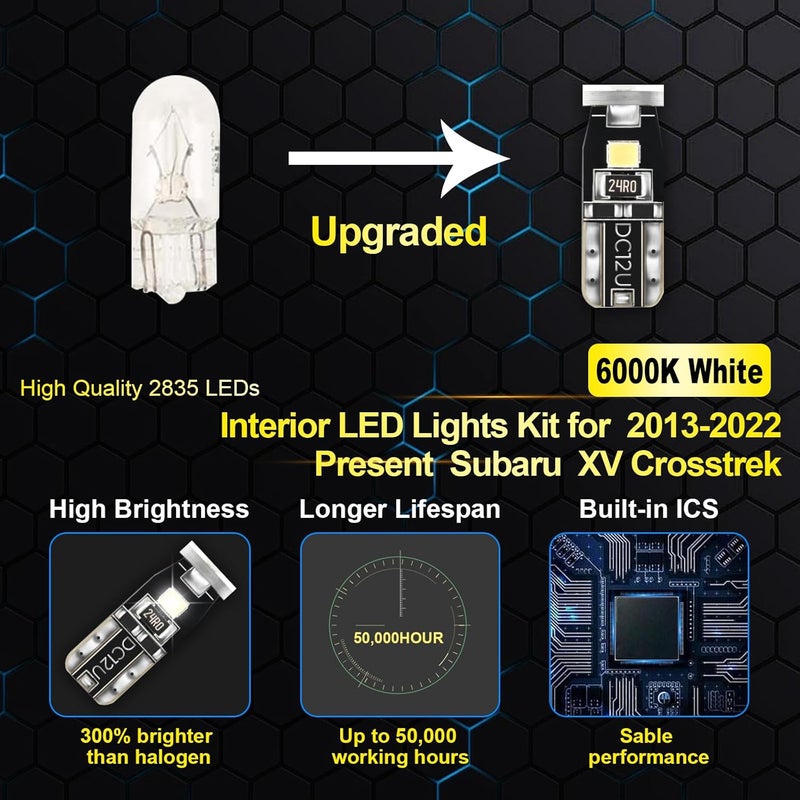 EASY EAGLE LED Interior Car Lights for XV-Crosstrek-2013-2022: 8 Piece Kit White LED Light Bulbs - Super Bright 6000K + Install Tool - Image 4